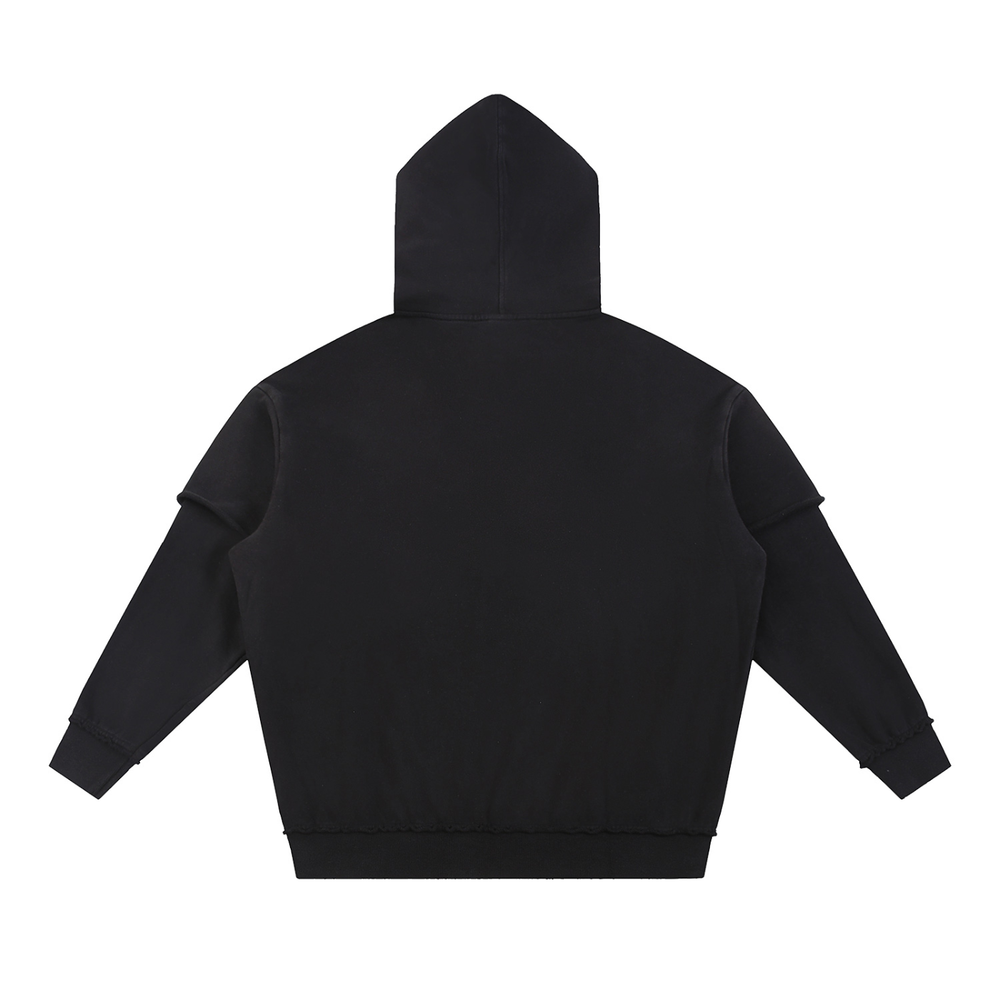 Snow Washed Raw Edge Double Layered Hoodie