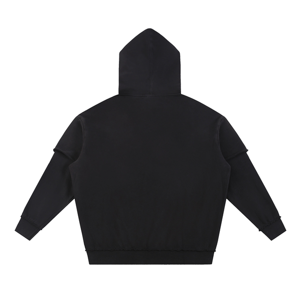Snow Washed Raw Edge Double Layered Hoodie 2