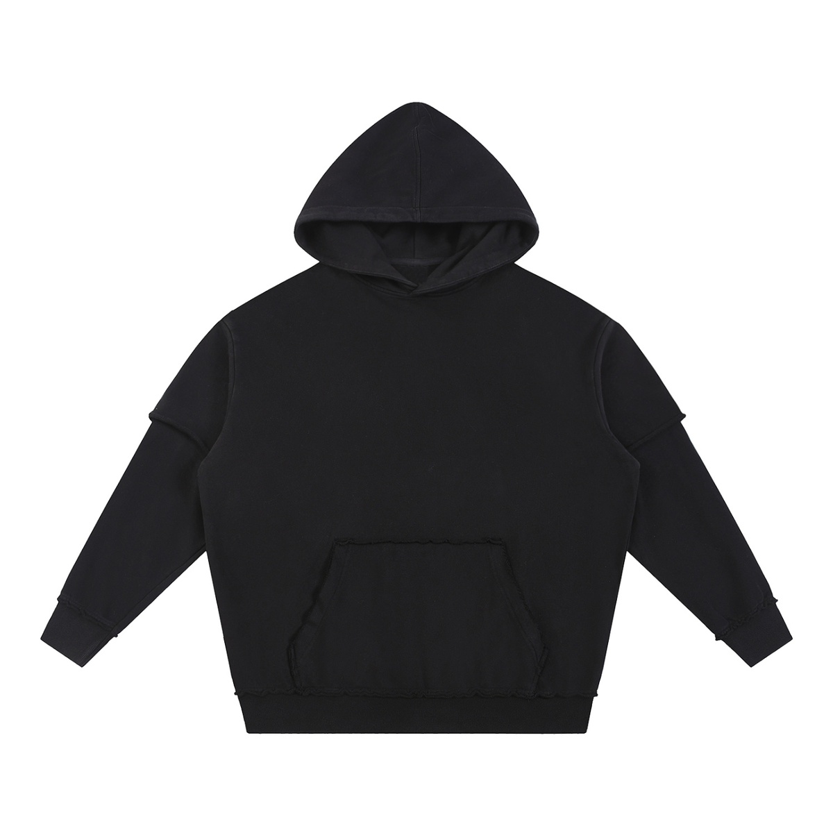 Model wearing Snow Washed Raw Edge Double Layered Hoodie — heavyweight cotton hoodie with boxy oversized fit and distressed wash. Australian streetwear by Vantage Heritage.