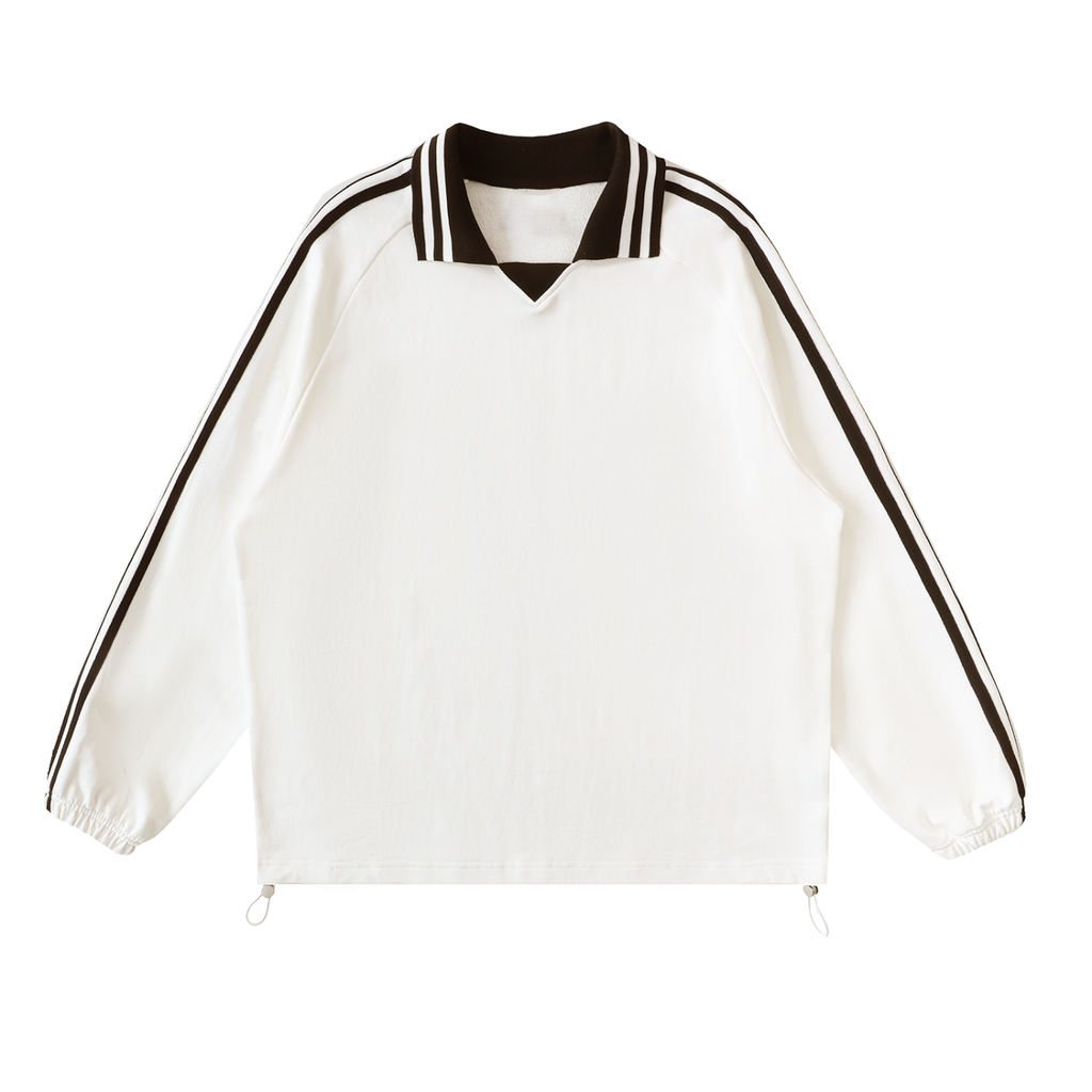 Contrast Striped Lapel Collar Sweatshirt
