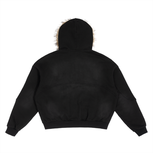 Sun Fade Boxy Detachable Fur Hoodie 2