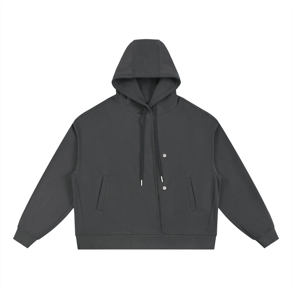 Boxy Button Placket Hoodie