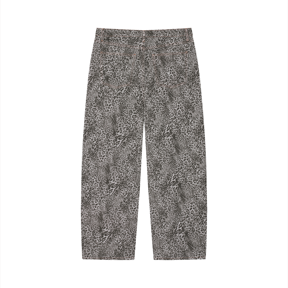Unisex Vintage Wash Leopard Wide Leg Jeans