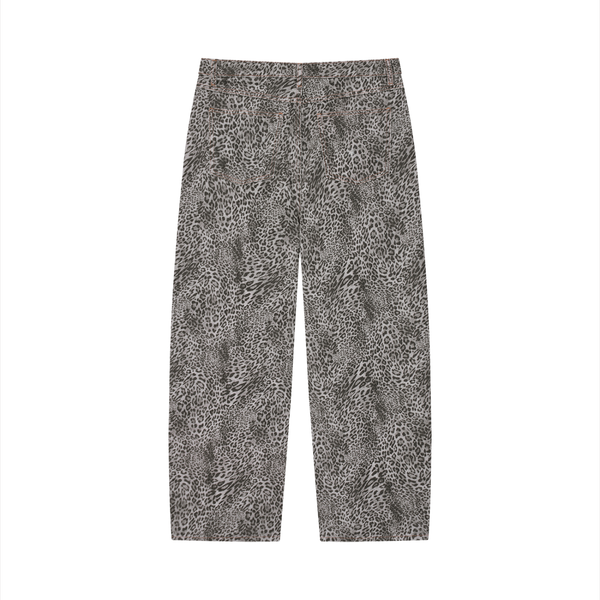 Unisex Vintage Wash Leopard Wide Leg Jeans 2