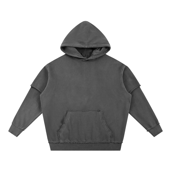 Snow Washed Raw Edge Double Layered Hoodie 3
