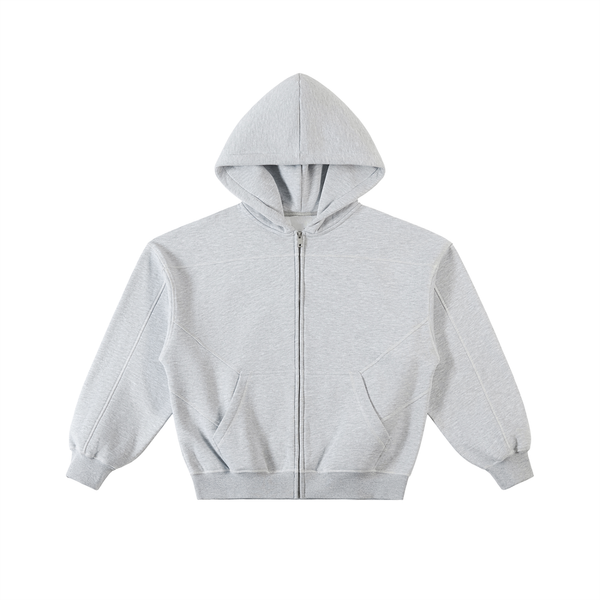Contrast-Stitched Boxy Fleece Zip Hoodie 3