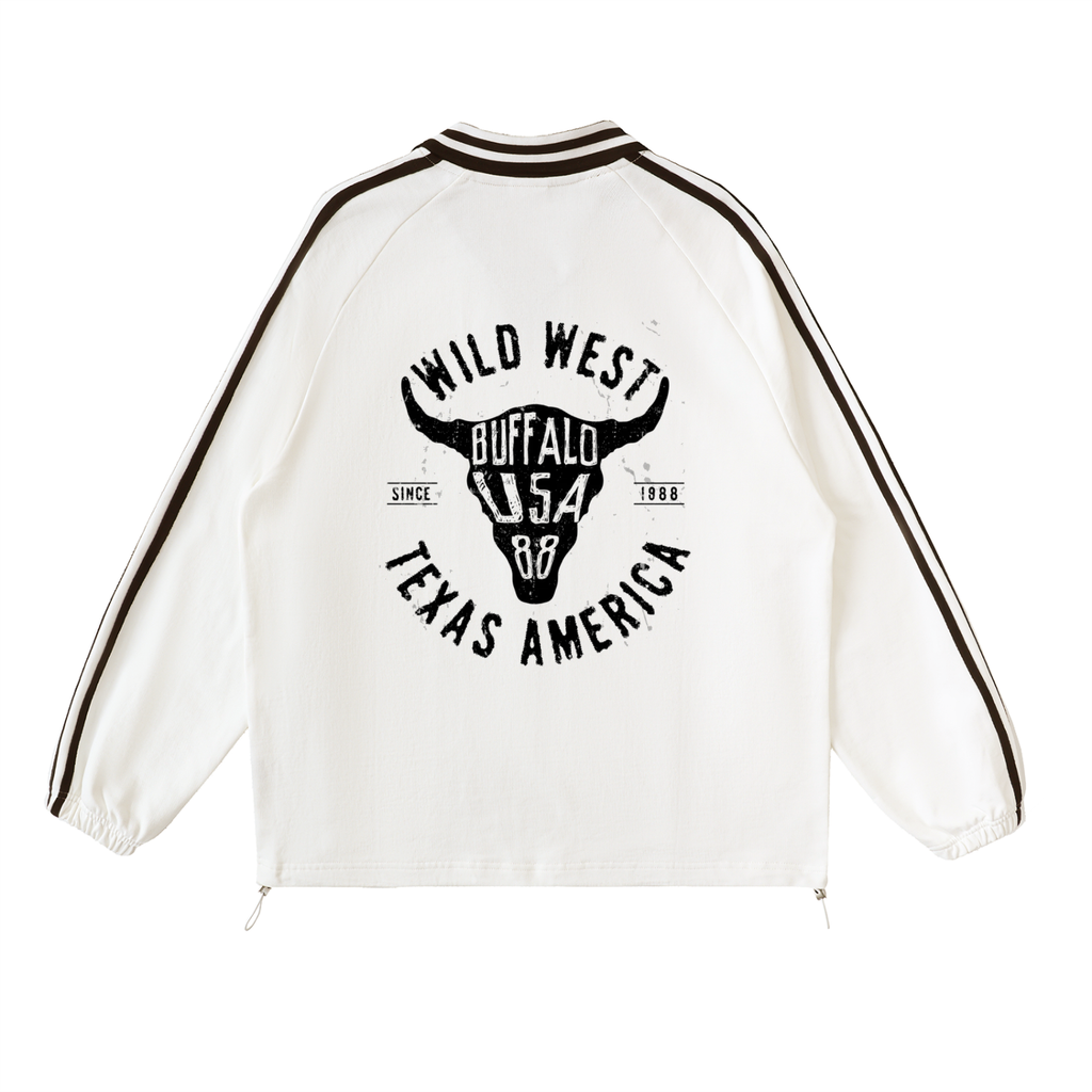 Contrast Striped Lapel Collar Sweatshirt