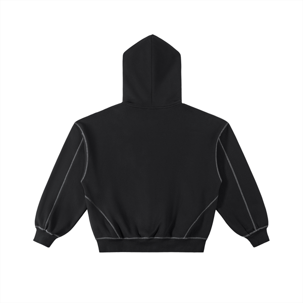 Contrast-Stitched Boxy Fleece Zip Hoodie 2