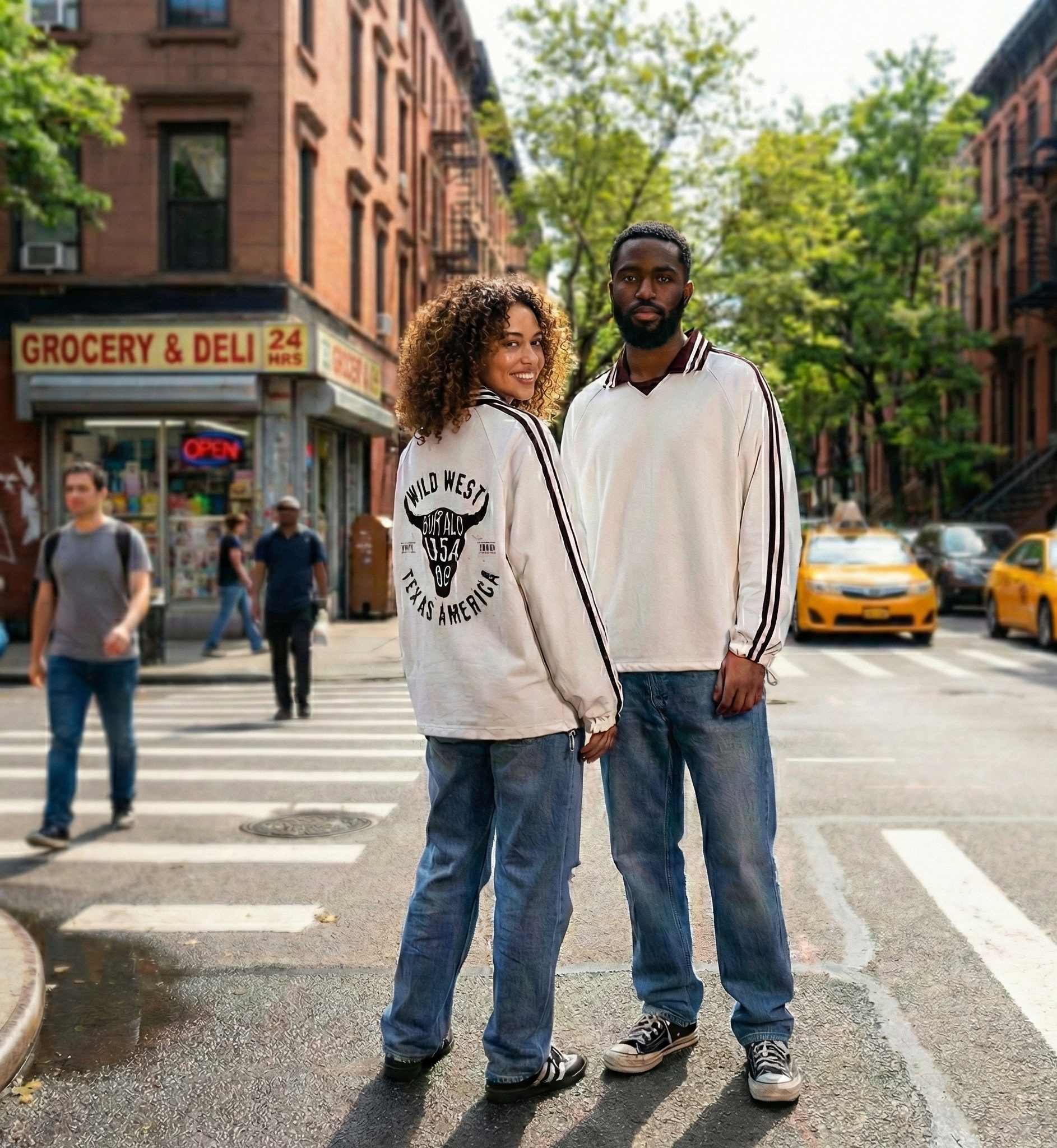 Contrast Striped Lapel Collar Sweatshirt