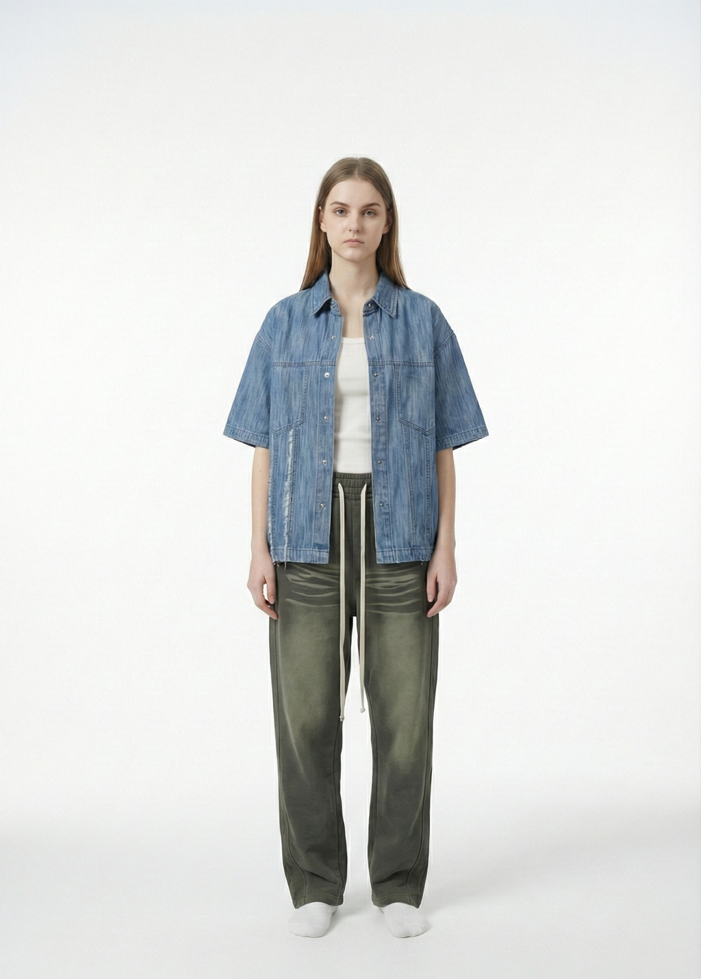 Distressed Wash Short-Sleeve Shirt