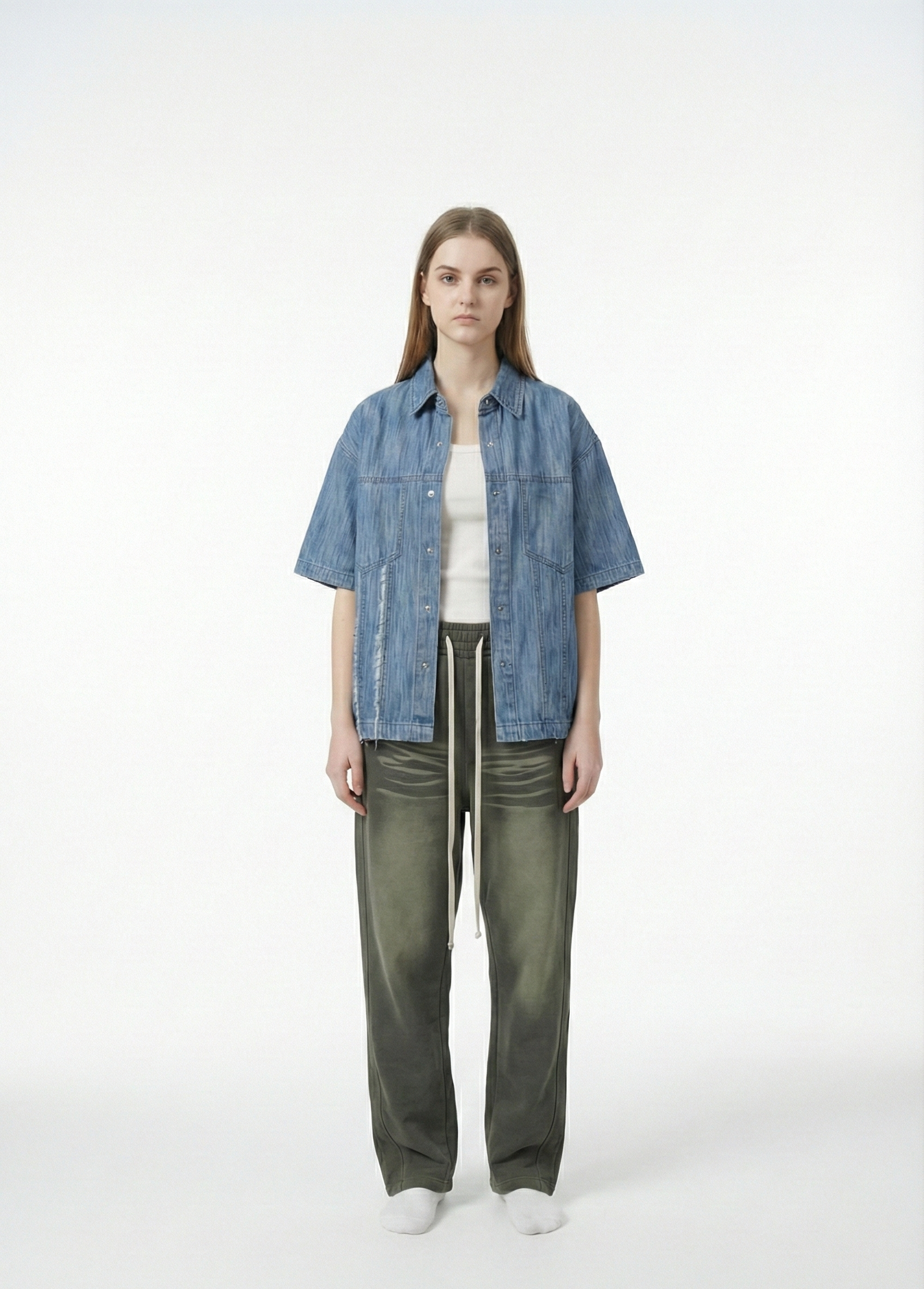 Distressed Wash Short-Sleeve Shirt