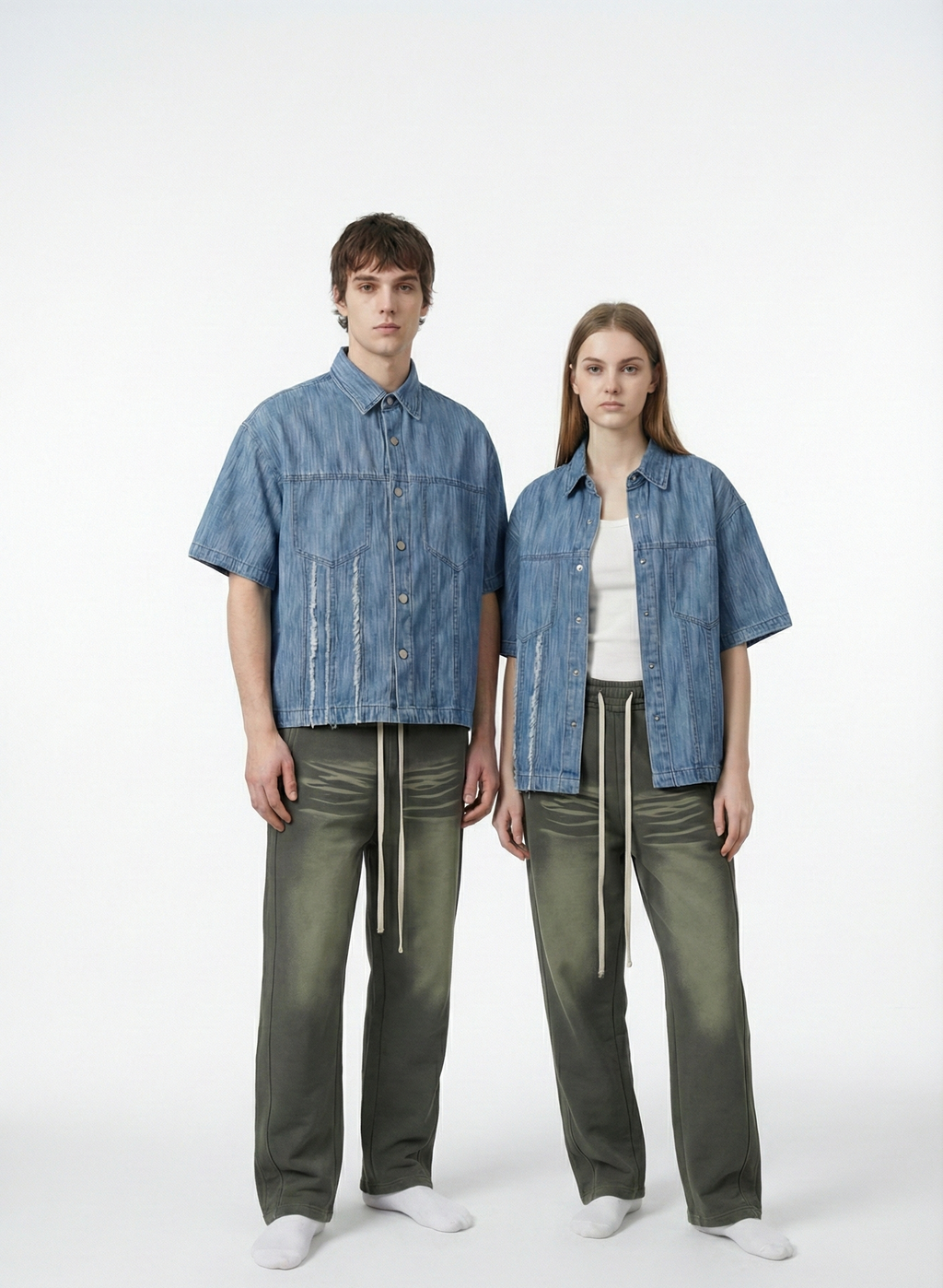 Distressed Wash Short-Sleeve Shirt