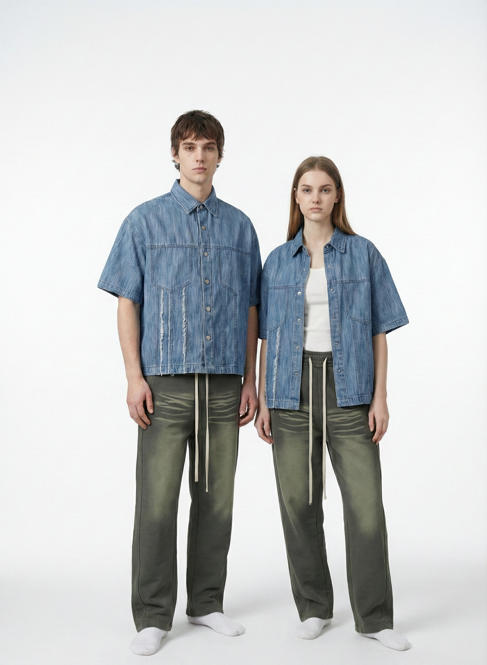 Distressed Wash Short-Sleeve Shirt