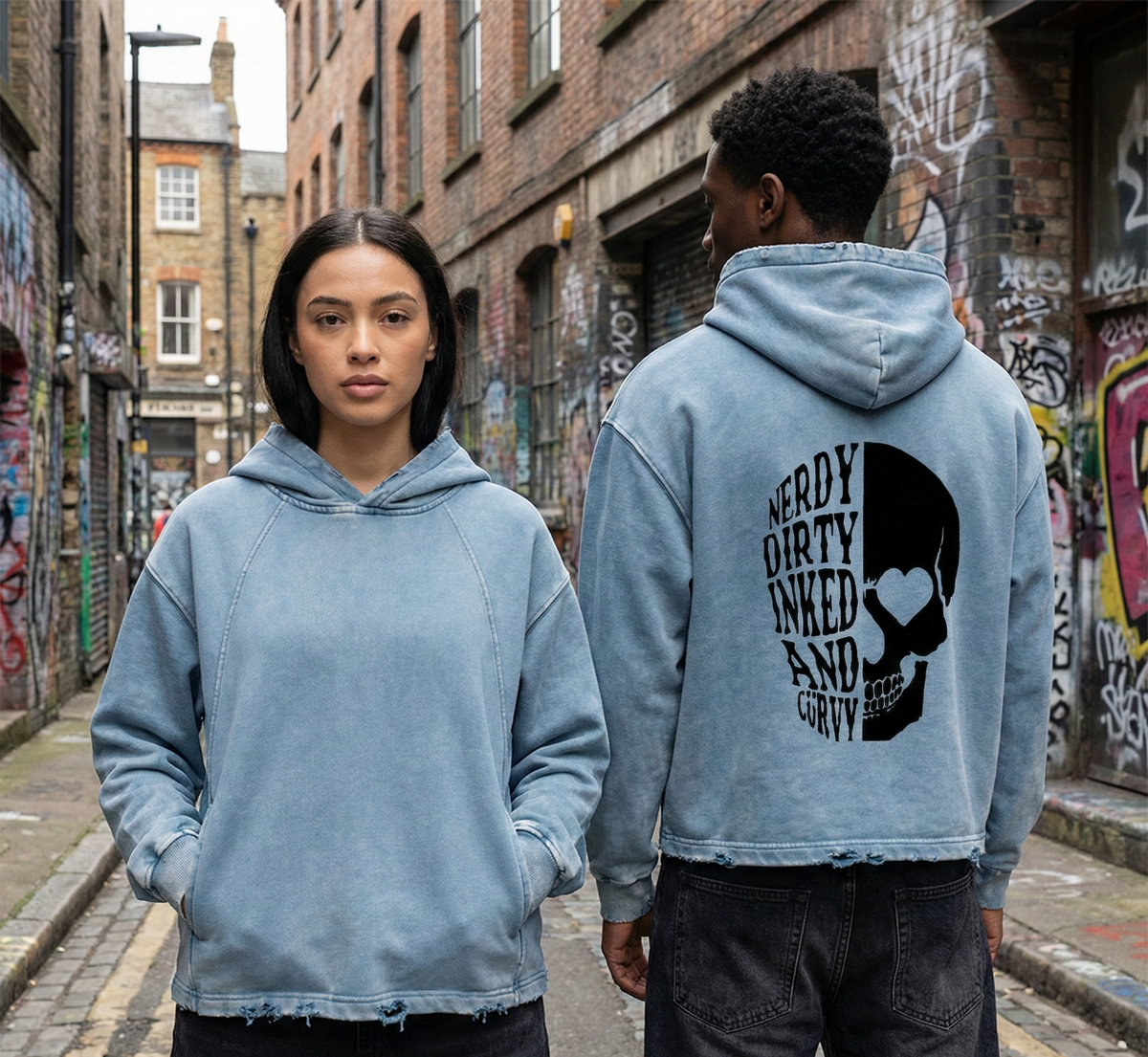 Model wearing Vintage Washed Frayed-Hem Hoodie — heavyweight cotton hoodie with boxy oversized fit and distressed wash. Australian streetwear by Vantage Heritage.