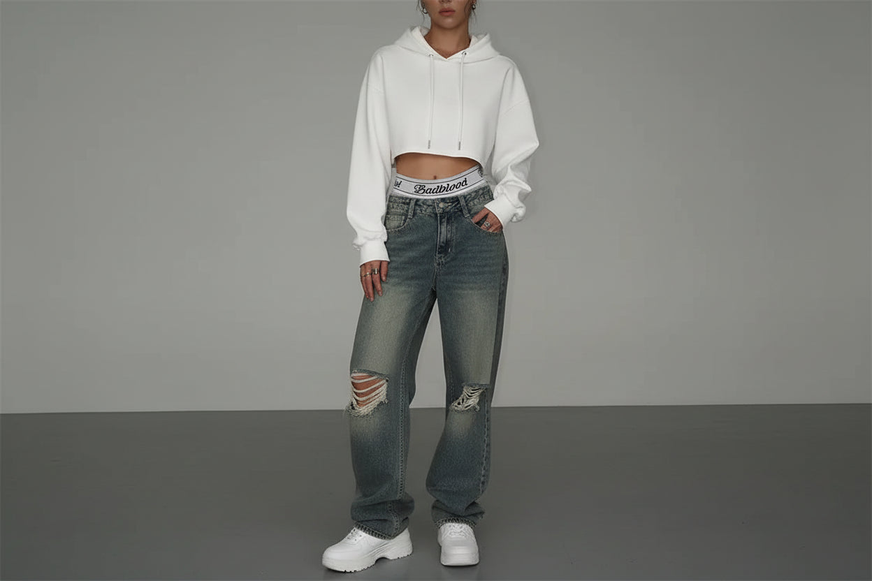 Autumn Drawstring Hooded Pullover Sweater