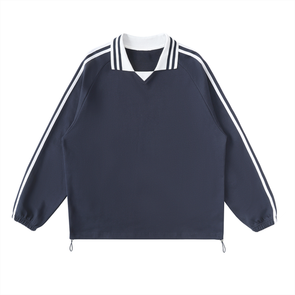 Contrast Striped Lapel Collar Sweatshirt 7