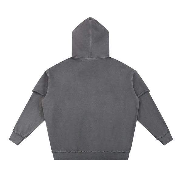 Snow Washed Raw Edge Double Layered Hoodie 4