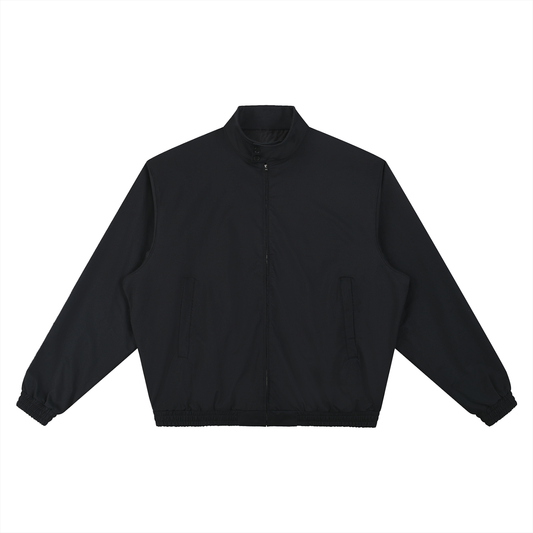 Model wearing Stand Collar Bomber Jacket — statement outerwear with contrast details. Australian streetwear by Vantage Heritage.