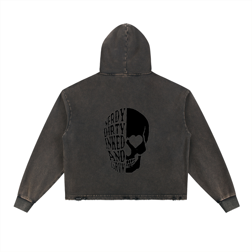 Vintage Washed Frayed-Hem Hoodie