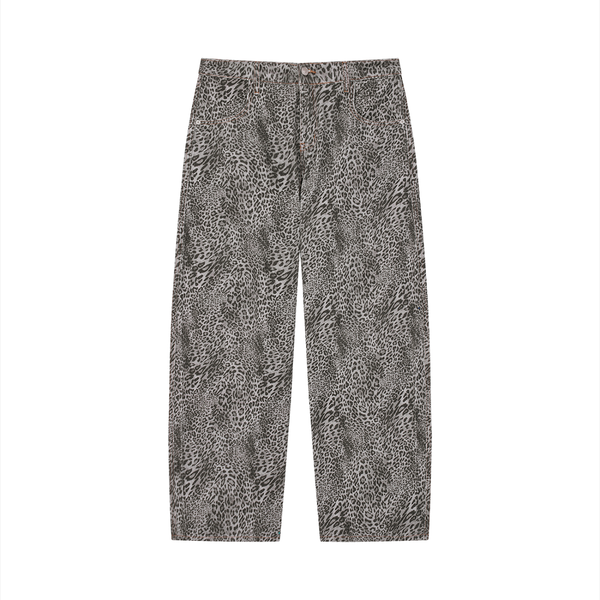 Unisex Vintage Wash Leopard Wide Leg Jeans 1