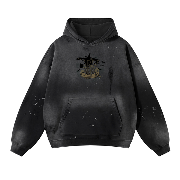 Vintage Washed Frayed Fleece Hoodie 2