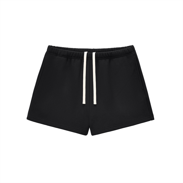 Model wearing Essential Fleece Drawstring Sweatshorts — fleece drawstring shorts with vintage wash. Australian streetwear by Vantage Heritage. 1