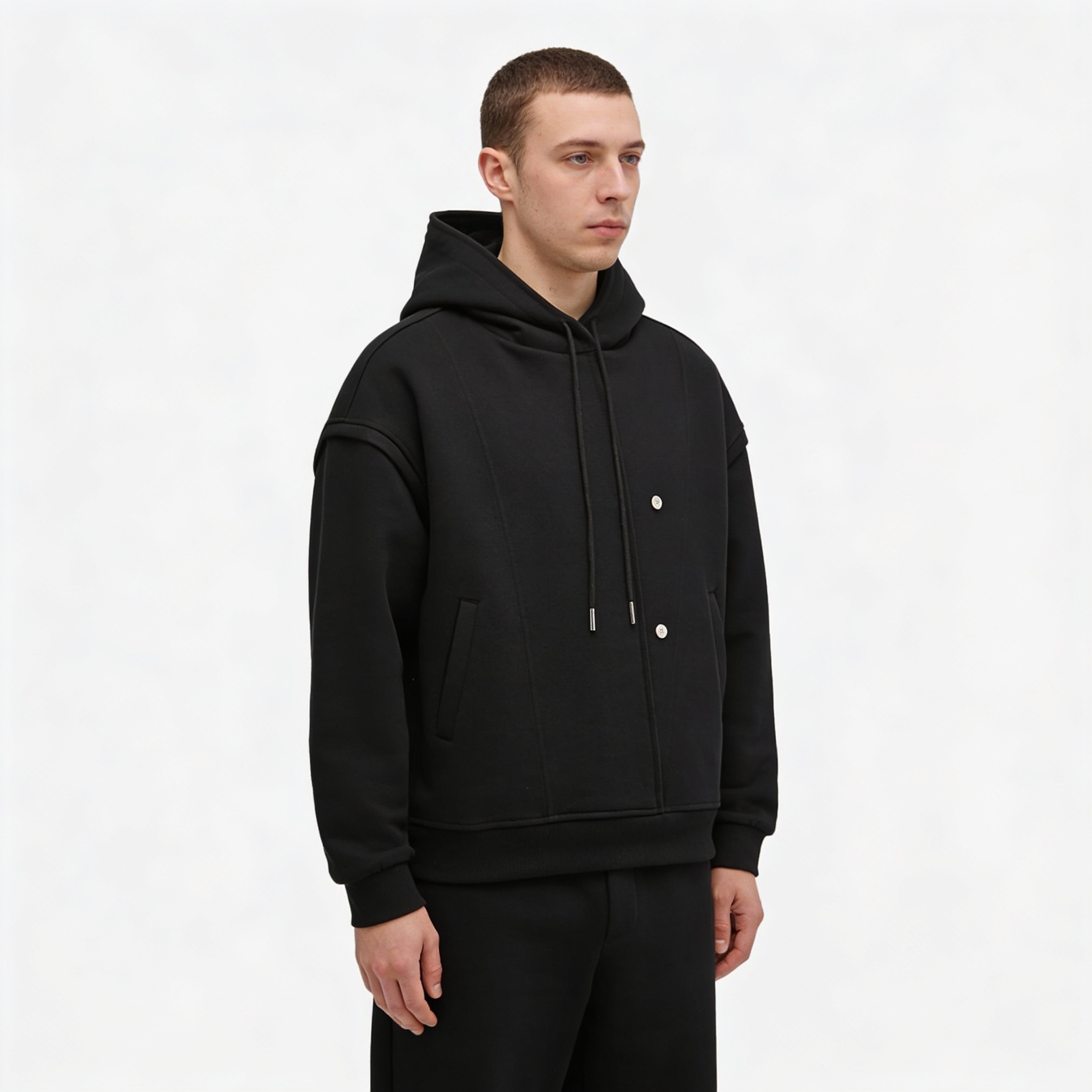 Boxy Button Placket Hoodie
