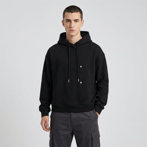 Boxy Button Placket Hoodie