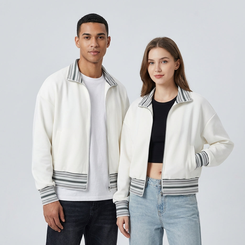 Striped Rib Collar Zip Jacket