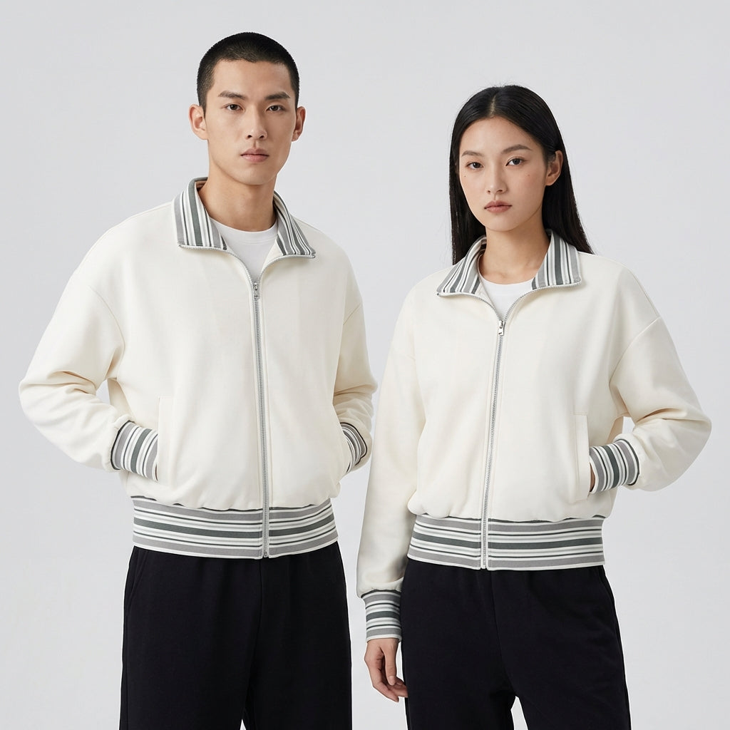 Striped Rib Collar Zip Jacket