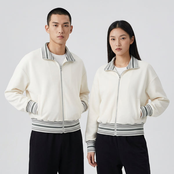 Striped Rib Collar Zip Jacket 2