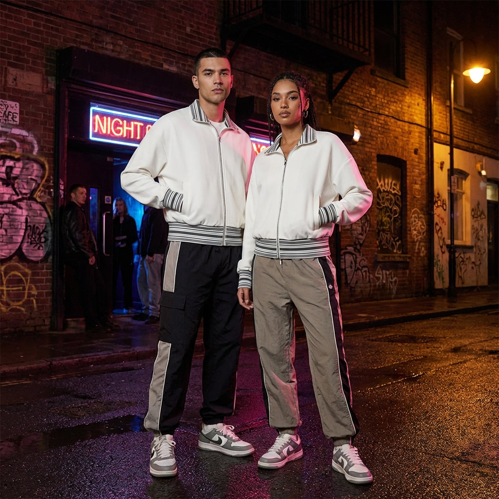 Striped Rib Collar Zip Jacket