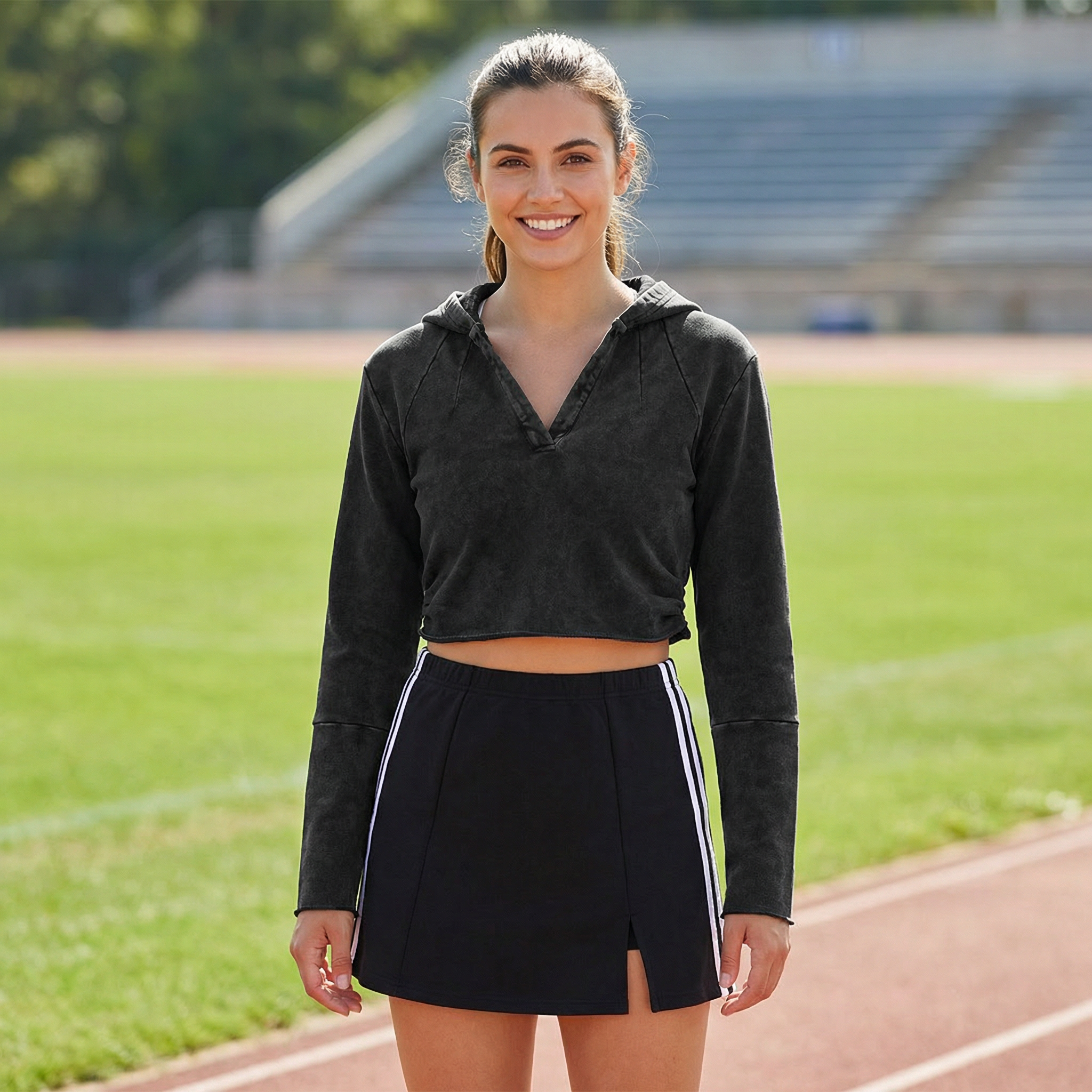 Contrast Side Stripe Slit Skirt