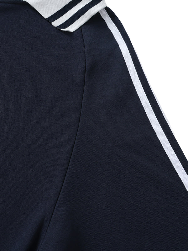 Contrast Striped Lapel Collar Sweatshirt 23