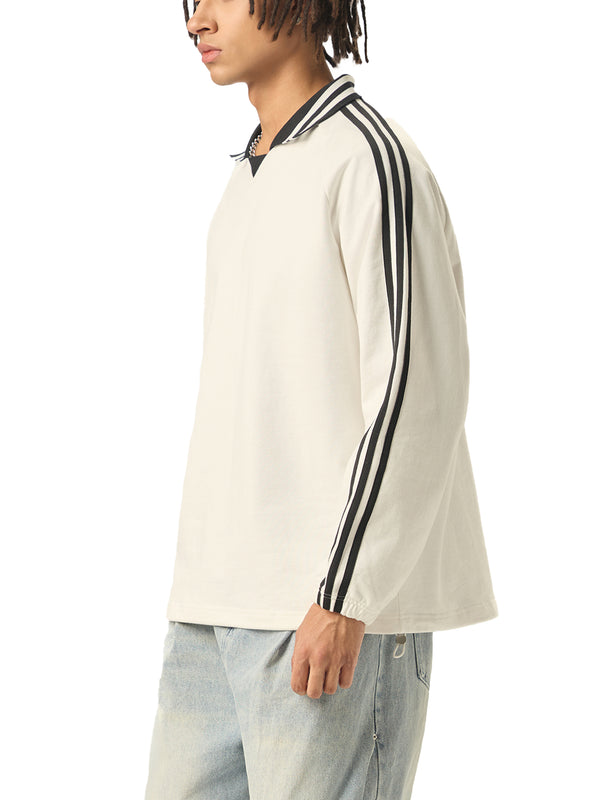 Contrast Striped Lapel Collar Sweatshirt 15