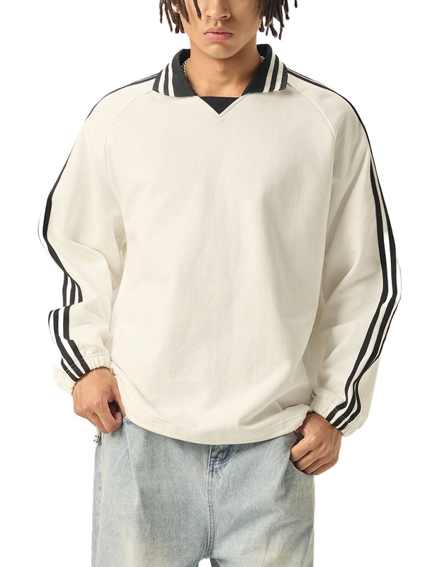 Contrast Striped Lapel Collar Sweatshirt 13