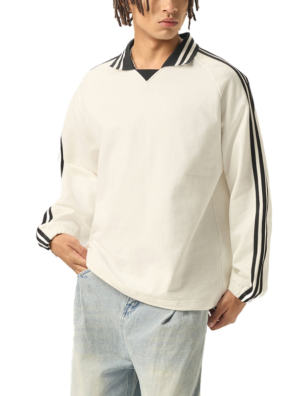Contrast Striped Lapel Collar Sweatshirt 14