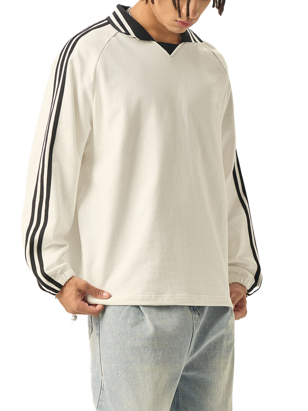 Contrast Striped Lapel Collar Sweatshirt 16