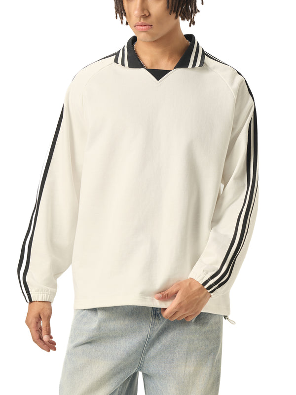 Contrast Striped Lapel Collar Sweatshirt 17