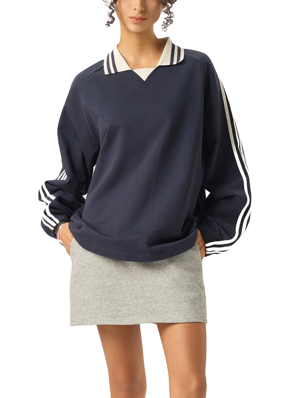 Contrast Striped Lapel Collar Sweatshirt 18
