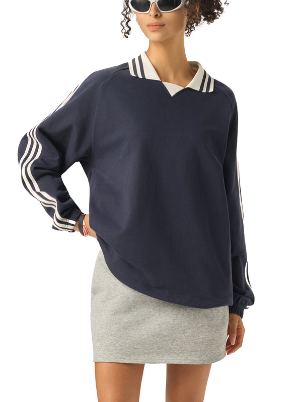 Contrast Striped Lapel Collar Sweatshirt 20