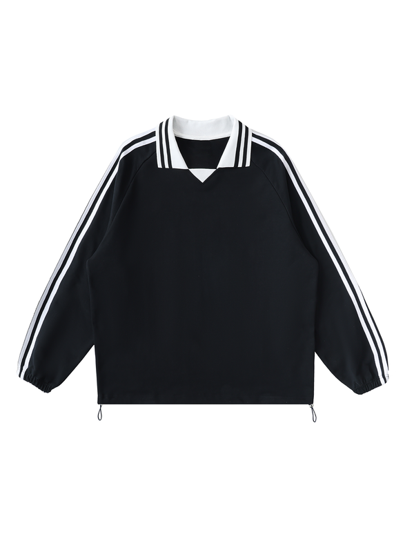 Contrast Striped Lapel Collar Sweatshirt 11