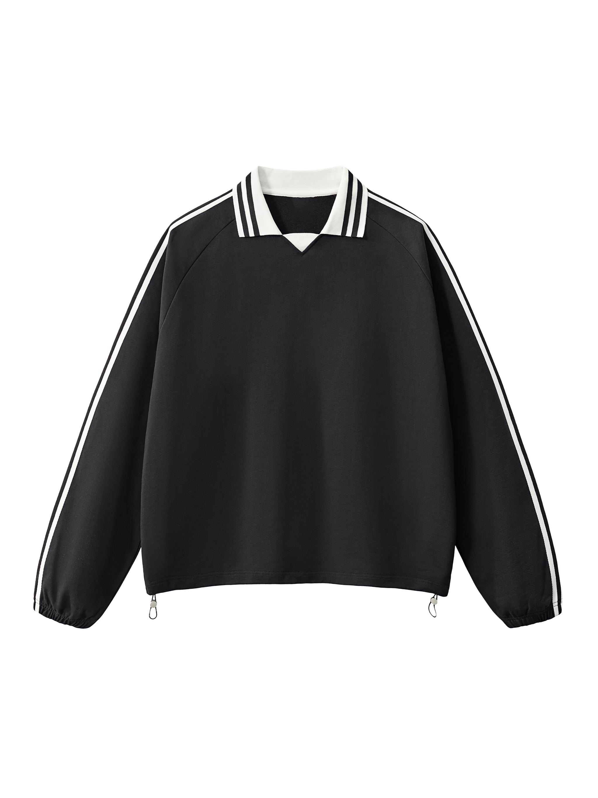 Contrast Striped Lapel Collar Sweatshirt