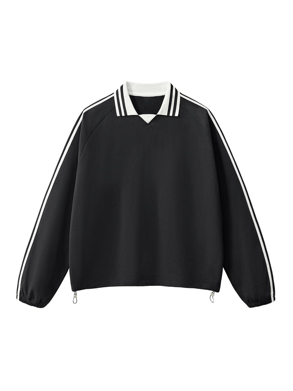 Contrast Striped Lapel Collar Sweatshirt 28