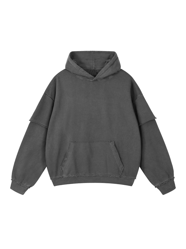 Snow Washed Raw Edge Double Layered Hoodie 5