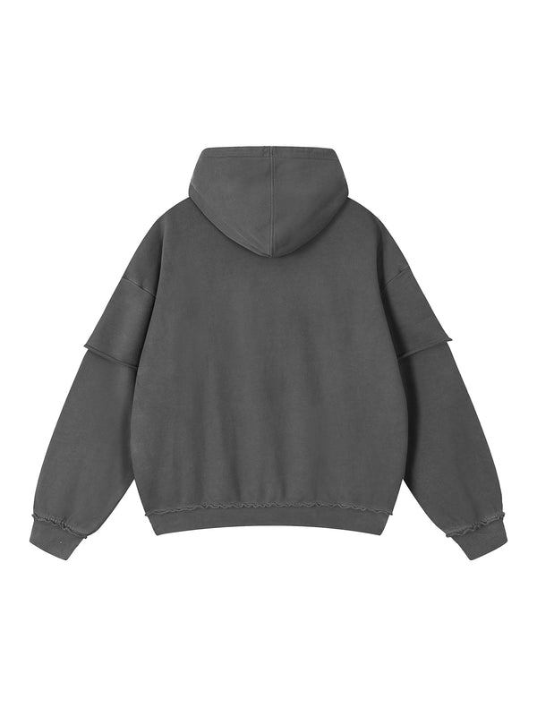 Snow Washed Raw Edge Double Layered Hoodie 6