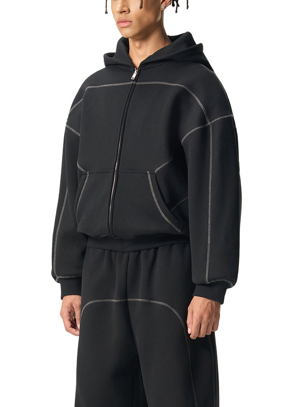 Contrast-Stitched Boxy Fleece Zip Hoodie 8