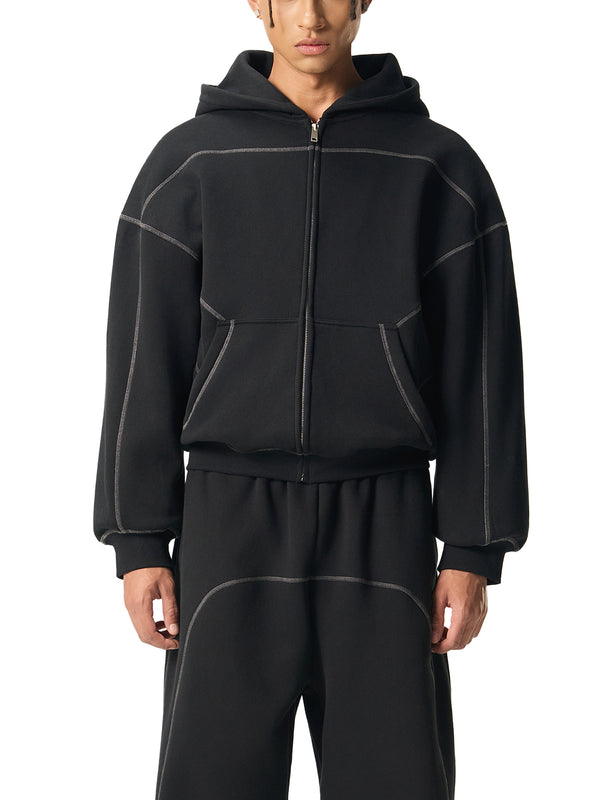 Contrast-Stitched Boxy Fleece Zip Hoodie 7