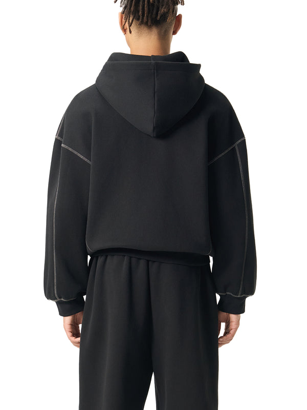 Contrast-Stitched Boxy Fleece Zip Hoodie 9