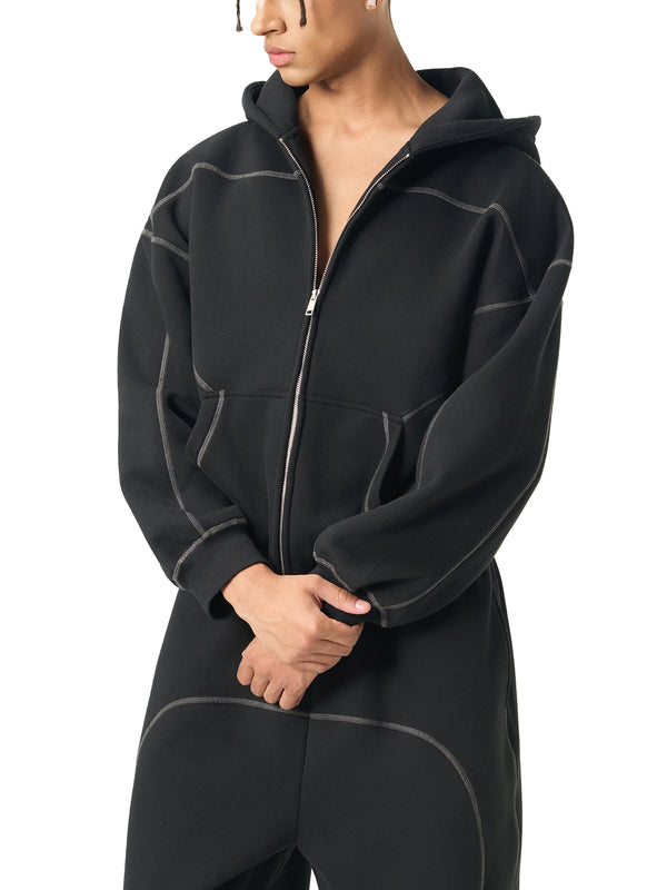 Contrast-Stitched Boxy Fleece Zip Hoodie 10